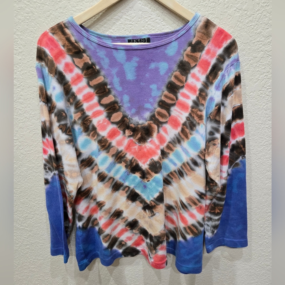 Tryst Colorful Tie-Dye Long Sleeve Top X Large